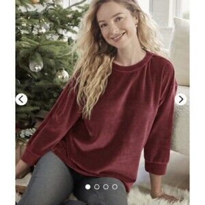 Garnet Hill Moonrise Velour Pullover Top Sz Large Cranberry Red Velvet